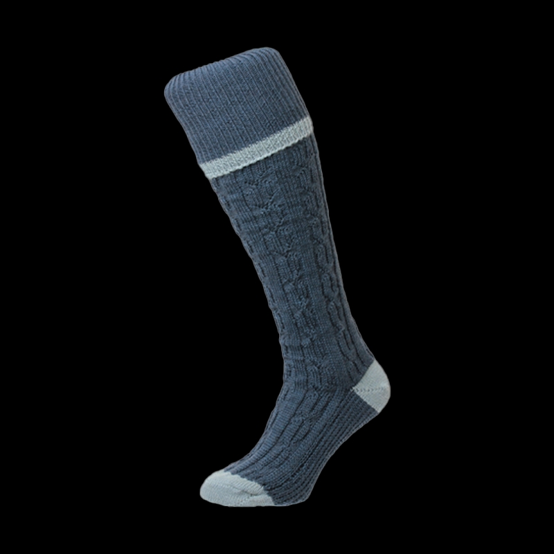 Cable Striped Shooting Socks Denim - Image 1