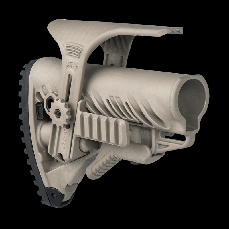 FAB Defense GLR16 Collapsible Buttstock With Cheekriser And Rail Tan - Image 1