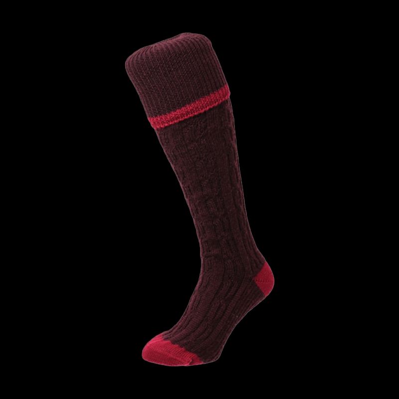 Cable Striped Shooting Socks Maroon - Image 1