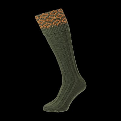 Patterened Top Shooting Socks Olive