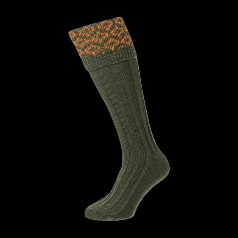 Patterened Top Shooting Socks Olive - Image 1
