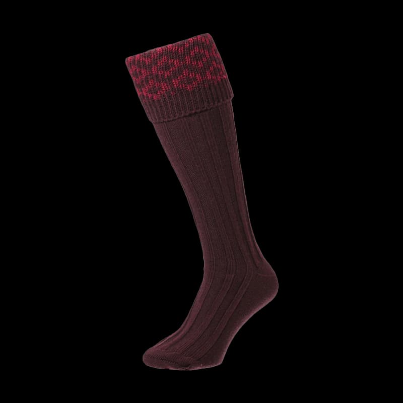 Patterened Top Shooting Socks Maroon - Image 1