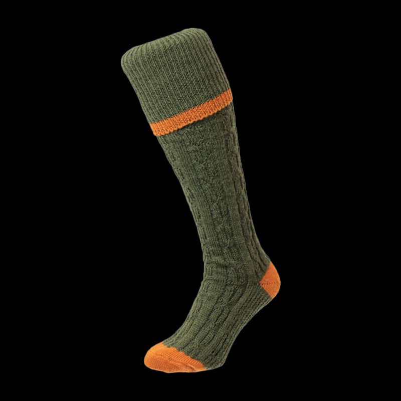 Cable Striped Shooting Socks Olive - Image 1
